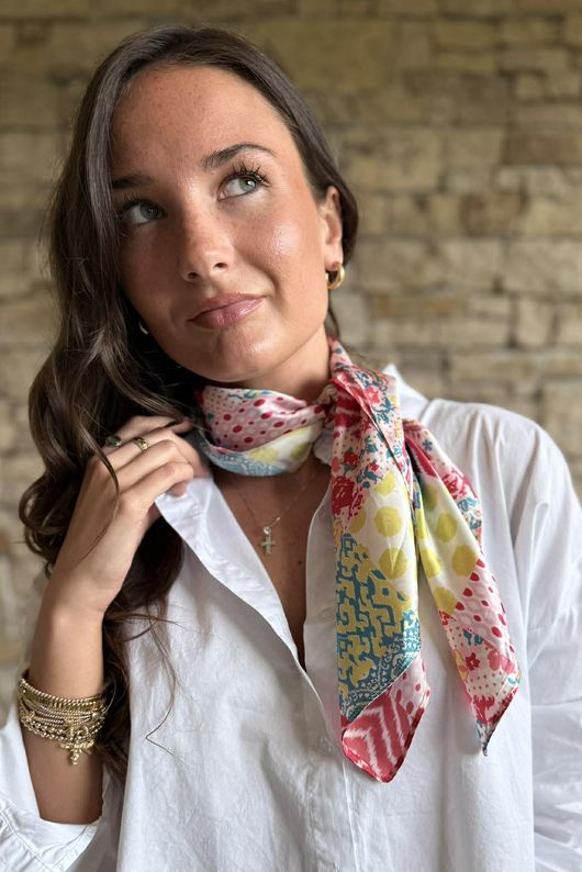 Vintage Patchwork Silky Blend Square Scarf Multi